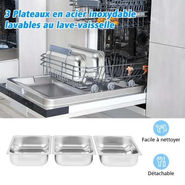 Plateau Chauffant Électrique 2 en 1 de 450 W Capacité de 9L Argent