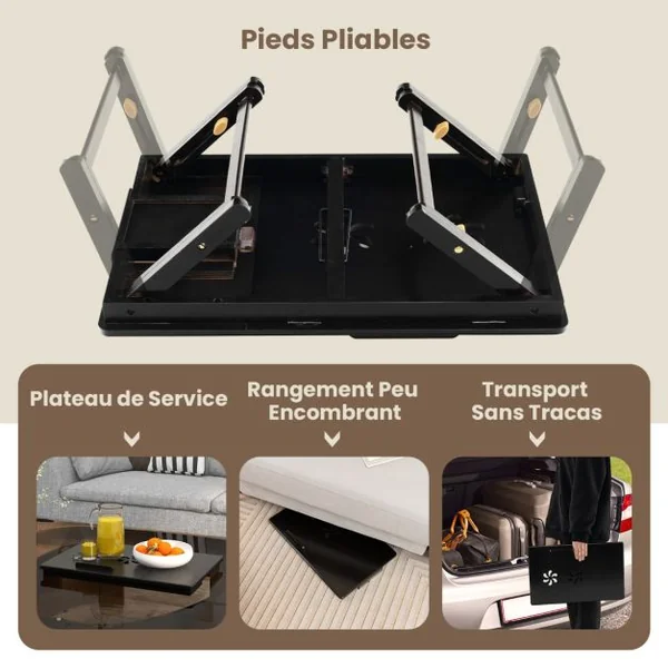 Plateau de Lit Inclinable Réglable en Bambou Plateau et Tiroir Inclinables à 4 Niveaux Support Pliable pour Ordinateur Portable Marron