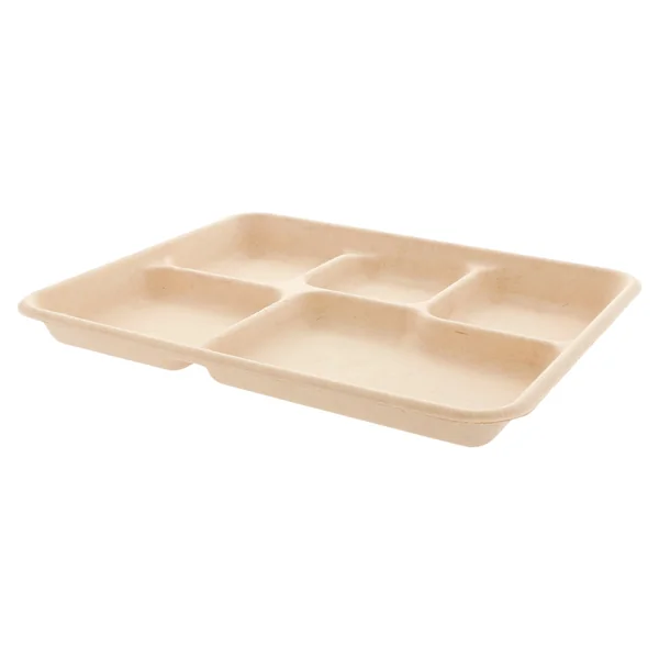 PLATEAUX 5 COMPART. "BIONIC" 26,5x21,5x2 CM NATUREL BAGASSE (500 UNITÉ) - Garcia de Pou