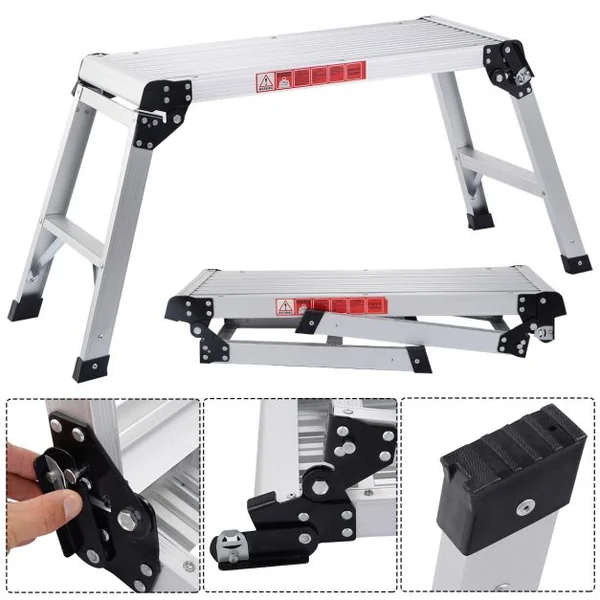 Plate-forme de Travail Pliable en Aluminium Escabeau Portable avec Capacité de 150 kg Échelle Pliante 110,5 x 40,5 cm Argent