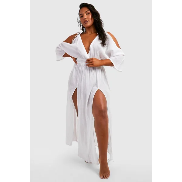 Plus Cheesecloth Robe de plage maxi à épaules dénudées