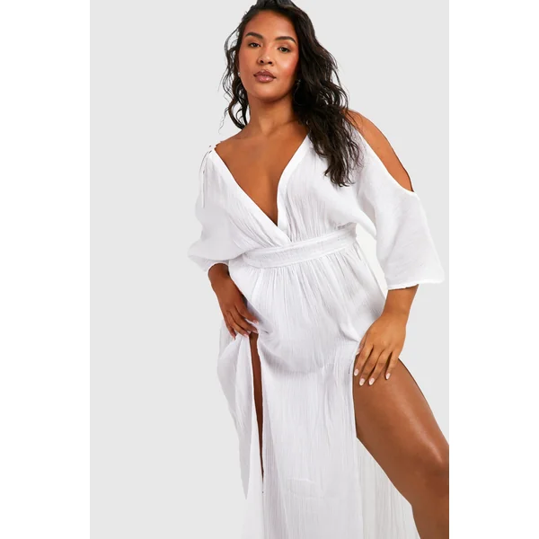 Plus Cheesecloth Robe de plage maxi à épaules dénudées