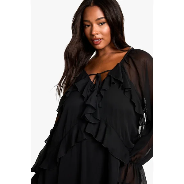 Plus Chiffon Ruffle Smock Dress
