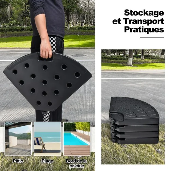 Poids de Lestage pour Parasol Extérieur Base de Parasol en Décalage en Porte-à-faux Robuste pour Patio 4 Pièces 11L