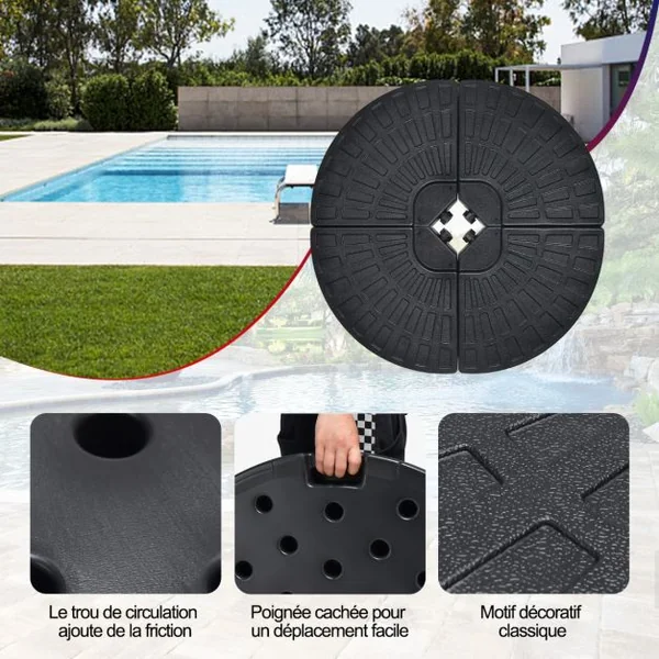 Poids de Lestage pour Parasol Extérieur Base de Parasol en Décalage en Porte-à-faux Robuste pour Patio 4 Pièces 11L