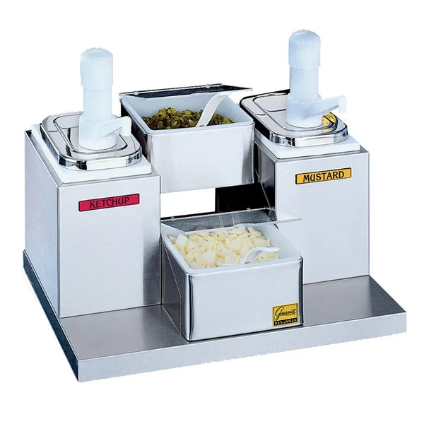 POMPE CONDIMENTS 2 POMPES 2 RECIPIENTS 42x30,8x35,6 CM ARGENTE INOX (1 UNITÉ) - Garcia de Pou