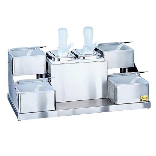 POMPE CONDIMENTS 2 POMPES 4 RECIPIENTS 57x30,8x35,6 CM ARGENTE INOX (1 UNITÉ) - Garcia de Pou