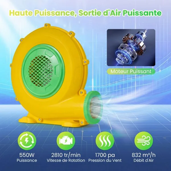 Pompe Electrique 550W Gonfleur Piscine Gonflable 1200 M³/H avec Grille Protectrice et Poignée Intégrée Design Léger et Portable pour Château Gonflable
