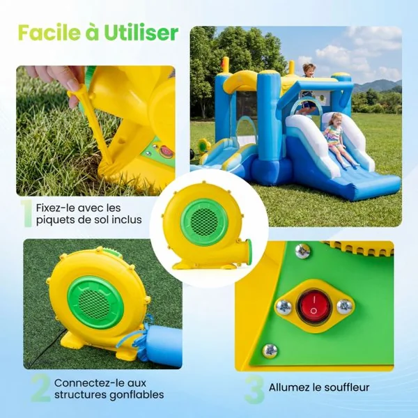 Pompe Electrique 550W Gonfleur Piscine Gonflable 1200 M³/H avec Grille Protectrice et Poignée Intégrée Design Léger et Portable pour Château Gonflable