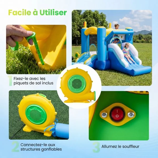 Pompe Electrique 680W Gonfleur Piscine Gonflable 1200 M³/H avec Grille Protectrice et Poignée Intégrée Design Léger et Portable pour Château Gonflable