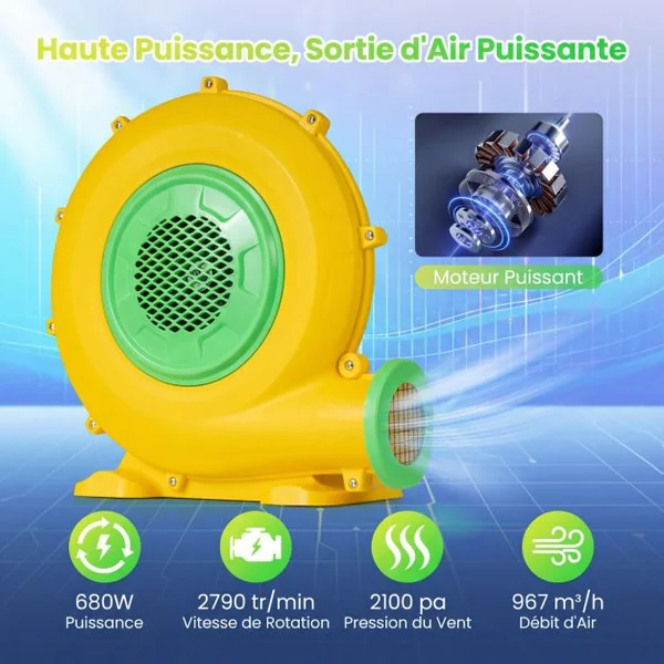 Pompe Electrique 680W Gonfleur Piscine Gonflable 1200 M³/H avec Grille Protectrice et Poignée Intégrée Design Léger et Portable pour Château Gonflable