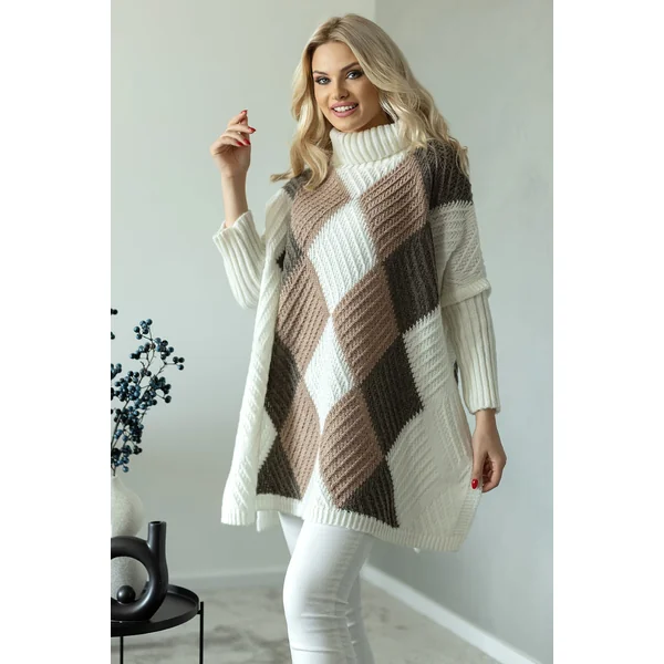 Poncho de grossesse en laine - Marron/Ecru/Vert