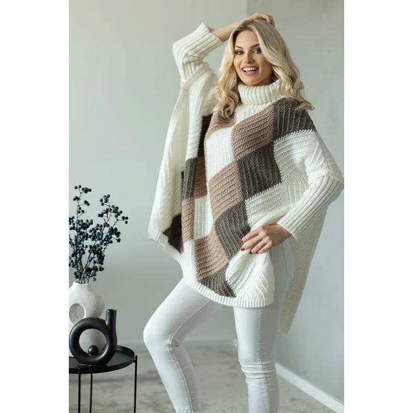 Poncho de grossesse en laine - Marron/Ecru/Vert