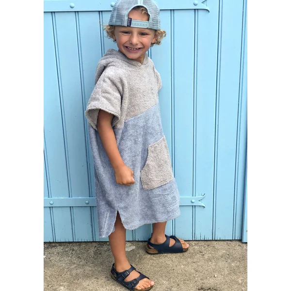 PONCHO NOA ENFANT Gris-Bleu ciel
