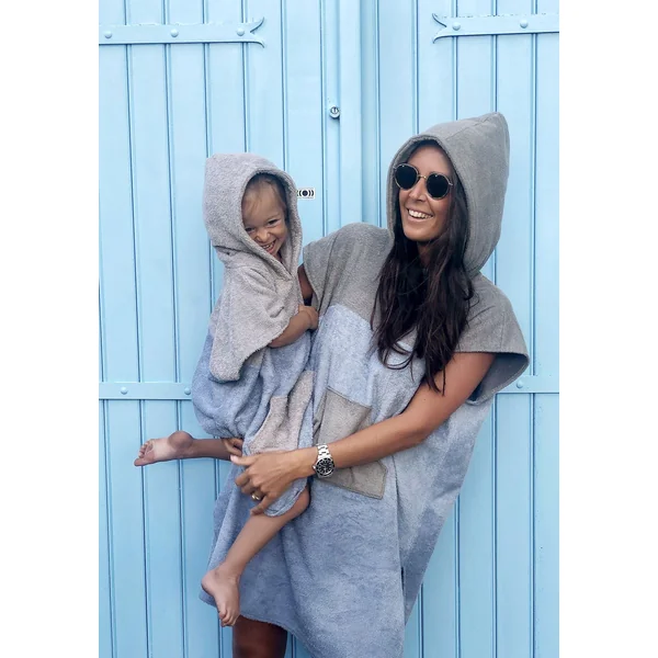 PONCHO NOA ENFANT Gris-Bleu ciel