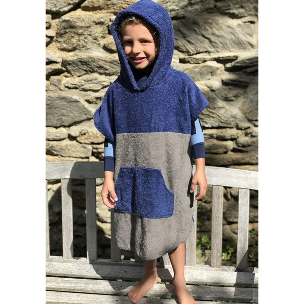 PONCHO NOA ENFANT Gris-bleu marine