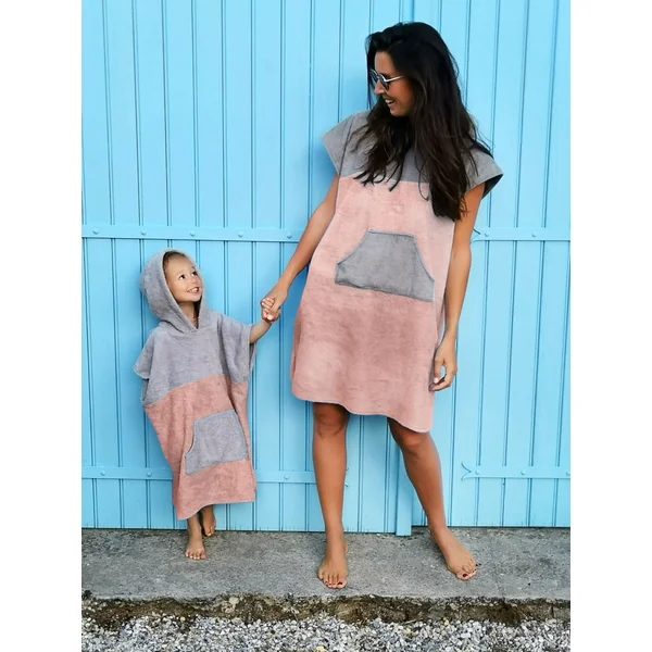 PONCHO NOA ENFANT Gris-Rose