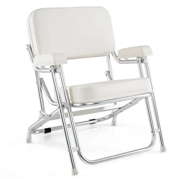 Pont de Bateau Portable Chaise de Plage en Aluminium avec Siège Rembourré Accoudoirs Patins Antidérapants Chaise de Camping avec Rembourrage