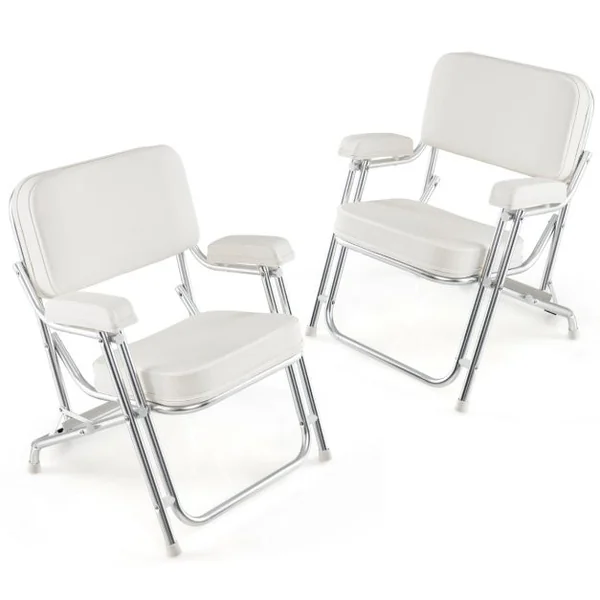 Pont de Bateau Portable Chaise de Plage en Aluminium avec Siège Rembourré Accoudoirs Patins Antidérapants Chaise de Camping avec Rembourrage
