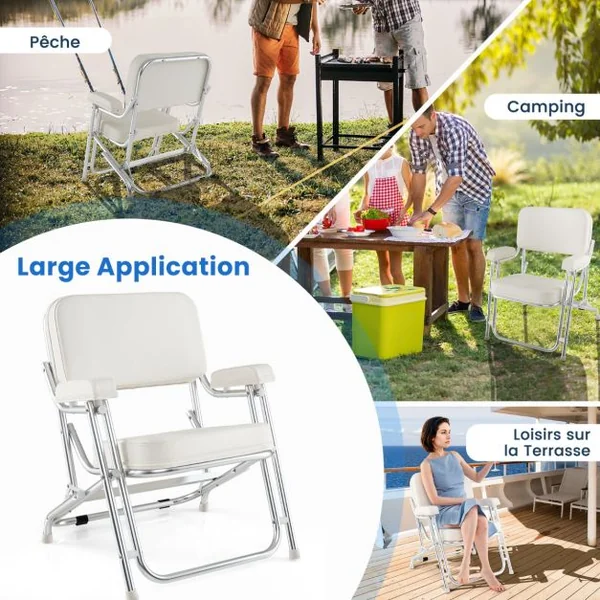 Pont de Bateau Portable Chaise de Plage en Aluminium avec Siège Rembourré Accoudoirs Patins Antidérapants Chaise de Camping avec Rembourrage