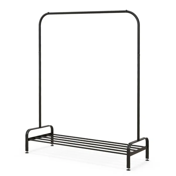 Portant à Vêtement avec Étagère de Chaussures Penderie Vêtement Hauteur 145CM Tube en Fer 4 Pieds Réglables Noir