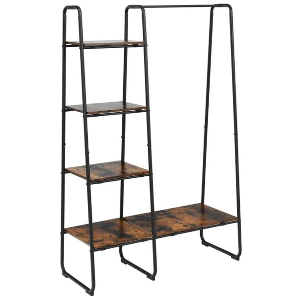 Portant à Vêtements avec 4 Etagères Cadre en Acier Style industriel Marron Rustique