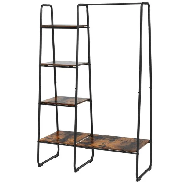 Portant à Vêtements avec 4 Etagères Cadre en Acier Style industriel Marron Rustique