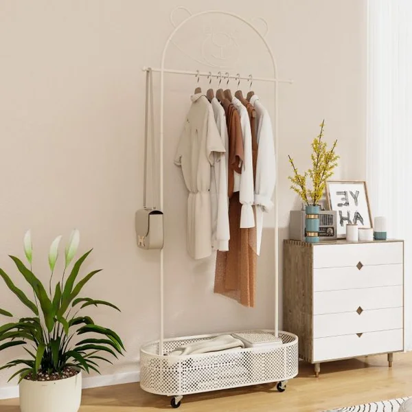 Portant à Vêtements pour Enfant avec 3 Hauteurs Réglables Portant à Vêtements sur Roulettes Portant avec Panier de Rangement Inférieur Blanc
