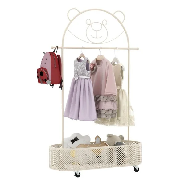 Portant à Vêtements pour Enfant avec 3 Hauteurs Réglables Portant à Vêtements sur Roulettes Portant avec Panier de Rangement Inférieur Blanc