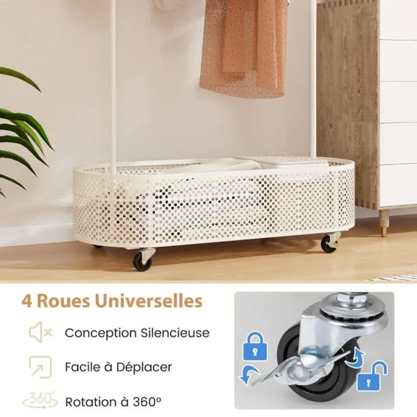 Portant à Vêtements pour Enfant avec 3 Hauteurs Réglables Portant à Vêtements sur Roulettes Portant avec Panier de Rangement Inférieur Blanc