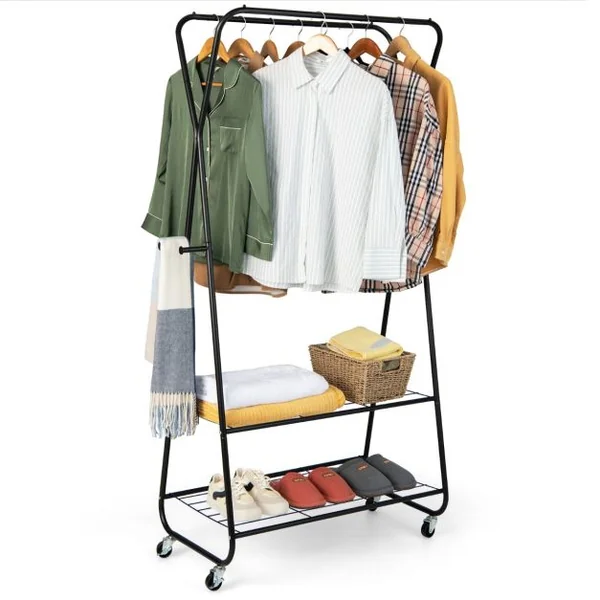 Portant à vêtements sur Roulettes à 2 Etagères, Porte Manteaux , Penderie Charge max. 30 kg Noir