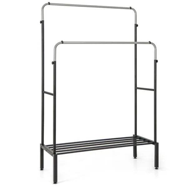 Portant à Vêtements à Double Barre Réglable en Hauteur Portant à Vêtements Métallique Robuste pour Suspendre Les Vêtements Organisateur de Vêtements Noir et Argent