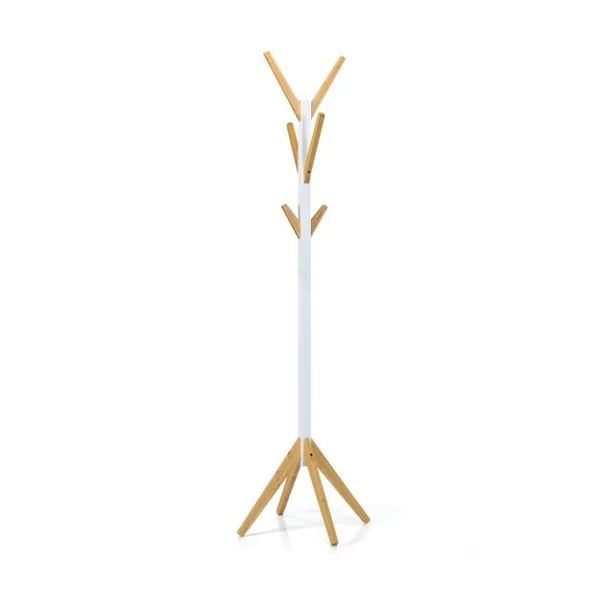 Porte Manteaux 6 Crochets 55 x 179 cm Style Scandinave Base Stable en Bambou pour Entrée Chambre Dortoir Appartement Blanc Naturel