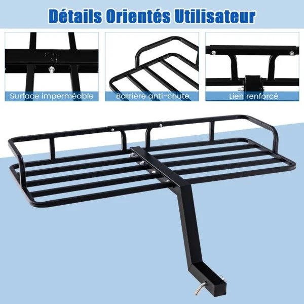 Porte-bagages avec Attelage en Métal Panier de Chargement Antirouille Capacité de 250kg à Monter Sur Attelage de Remorque avec Récepteur de 5 Cm