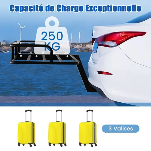 Porte-bagages avec Attelage en Métal Panier de Chargement Antirouille Capacité de 250kg à Monter Sur Attelage de Remorque avec Récepteur de 5 Cm