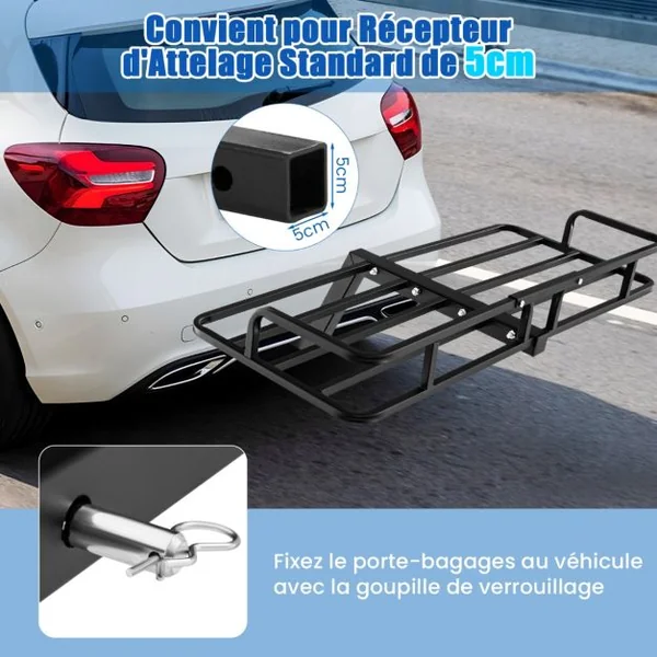 Porte-bagages avec Attelage en Métal Panier de Chargement Antirouille Capacité de 250kg à Monter Sur Attelage de Remorque avec Récepteur de 5 Cm