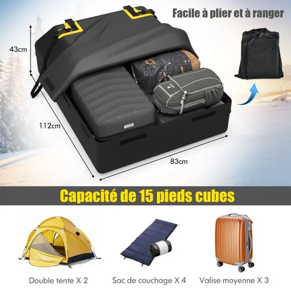 Porte-bagages de Toit pour Voiture de 0,4m³/0,6m³ Sac à Bagages de Toit Étanche pour Tous Les Véhicules avec/sans Support
