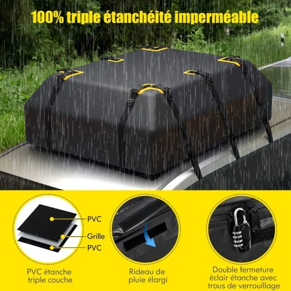 Porte-bagages de Toit pour Voiture de 0,4m³/0,6m³ Sac à Bagages de Toit Étanche pour Tous Les Véhicules avec/sans Support