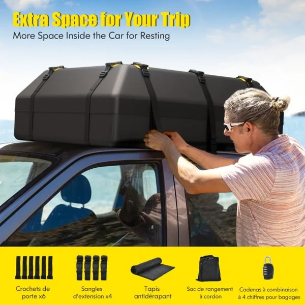 Porte-bagages de Toit pour Voiture de 0,4m³/0,6m³ Sac à Bagages de Toit Étanche pour Tous Les Véhicules avec/sans Support