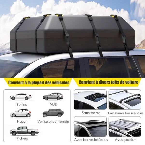 Porte-bagages de Toit pour Voiture de 0,4m³/0,6m³ Sac à Bagages de Toit Étanche pour Tous Les Véhicules avec/sans Support