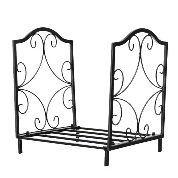 Porte-Bûches en Fer Forgé avec Poignée Charge Max 60 kg de Bois Range-bûche pour Poêle Brasero Foyer Cheminée 44x32x39,5cm