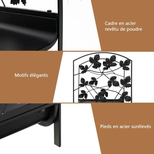 Porte-Bûches en Fer Forgé Range Bûche pour Intérieur&Extérieur Pieds Surélevés Capacité de poids de 50 kg 48 x 34 x 41cm