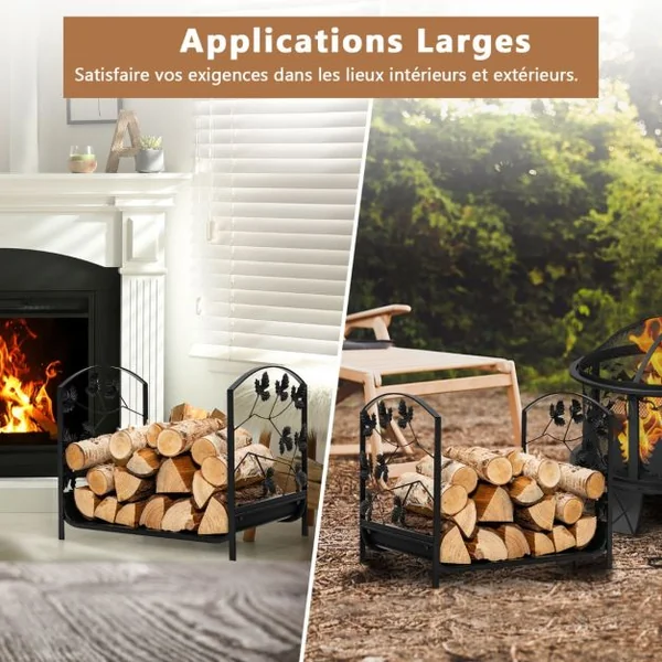Porte-Bûches en Fer Forgé Range Bûche pour Intérieur&Extérieur Pieds Surélevés Capacité de poids de 50 kg 48 x 34 x 41cm
