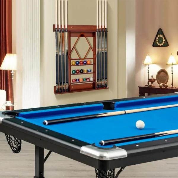Porte-Queues de Billard Mural 8 Queues et Rainures à 3 Niveaux 15 Porte-balles 1 Porte-boules Triangle en Bois pour Club
