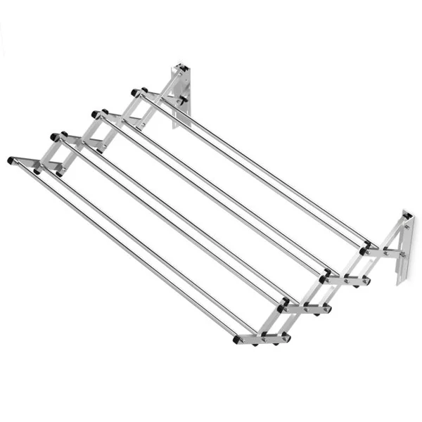 Porte-Serviettes Extensible Mural - 8 Barres en Acier Inox. 86 x 62 x 22 CM pour Salle de Bain Argent