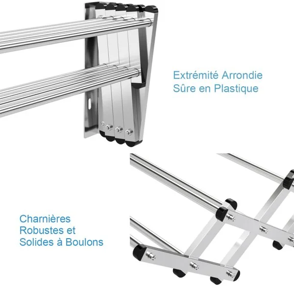 Porte-Serviettes Extensible Mural - 8 Barres en Acier Inox. 86 x 62 x 22 CM pour Salle de Bain Argent