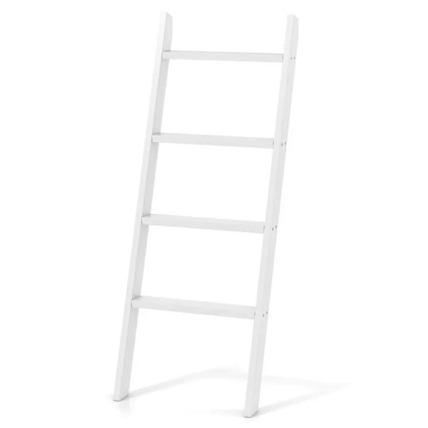 Porte-serviettes Échelle en Bois à 4 Niveaux 51x8x137CM Étagère d'échelle pour Salon Salle de bain et Chambre Blanc/Gris/Noir