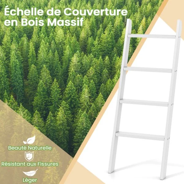 Porte-serviettes Échelle en Bois à 4 Niveaux 51x8x137CM Étagère d'échelle pour Salon Salle de bain et Chambre Blanc/Gris/Noir
