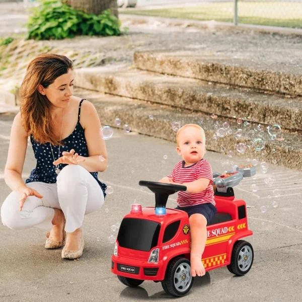 Porteur - Camion de Pompiers pour Enfants Musique Phares Sirène Klaxon 18-36 Mois Rouge