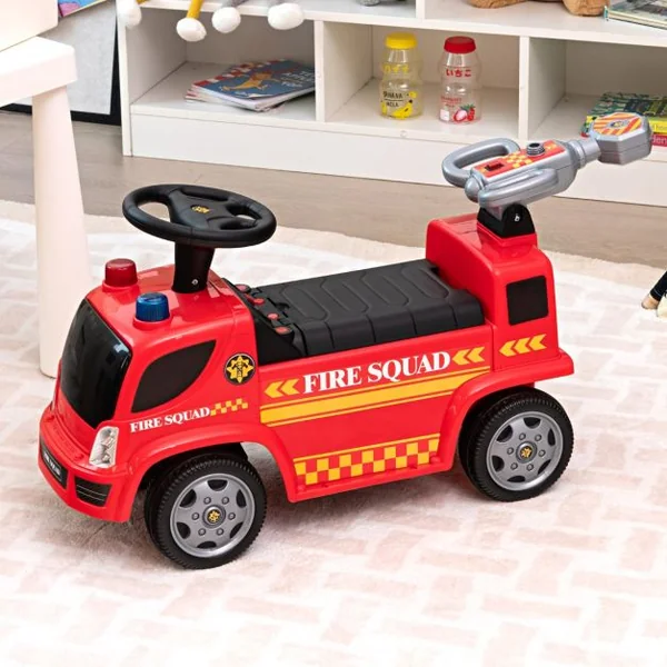 Porteur - Camion de Pompiers pour Enfants Musique Phares Sirène Klaxon 18-36 Mois Rouge
